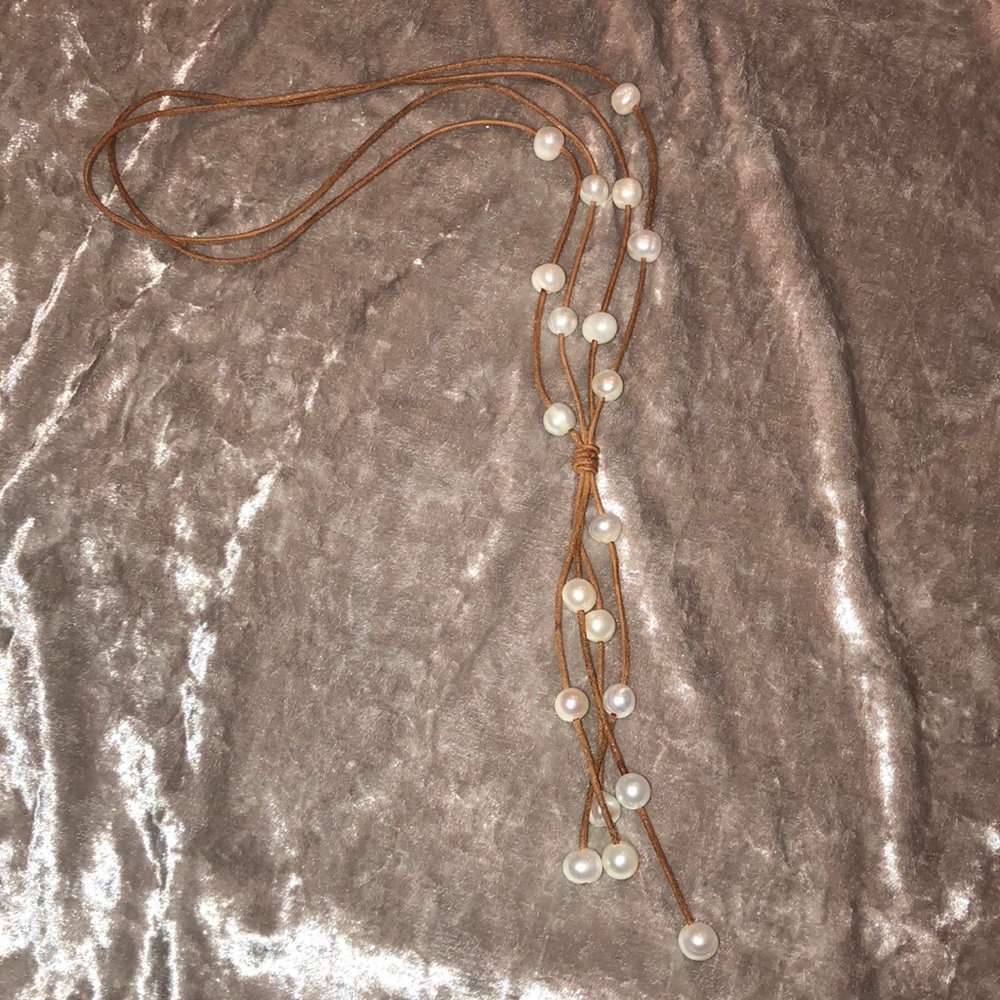 Leather and Pearl Necklace